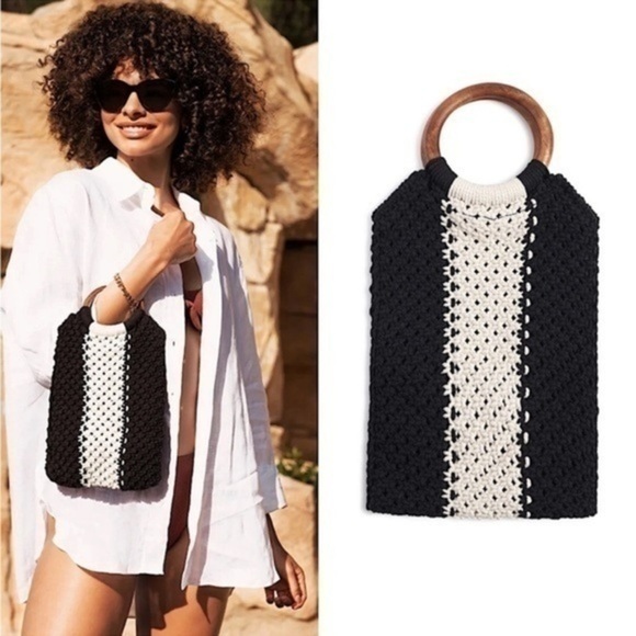 Curated Luxury Handbags - New Curateur Laude The Label GABBY Black and White Small Macrame Bag NWT